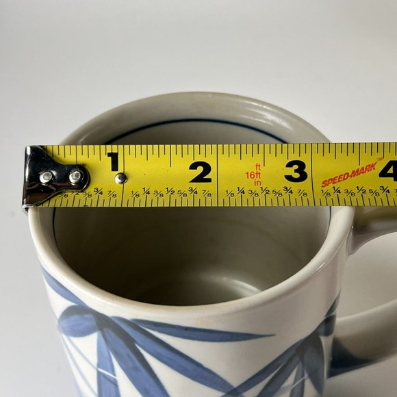 Vtg Bamboo Coffee Cup Mug Hand Painted Blue White Ceramic - Picture 10 of 10